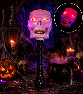 Bastão Caveira Luminoso Piscando LED Halloween - 24x9cm
