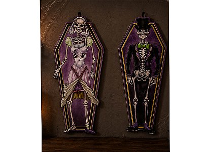 Enfeite Noivo E Noiva Halloween No Caixão 27cm x 12cm - 6 Unidades
