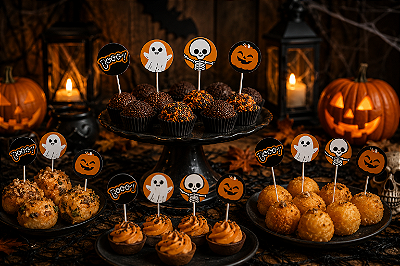 Topper Halloween Decorativo para Docinhos e Salgados – Kit com 4 Unidades