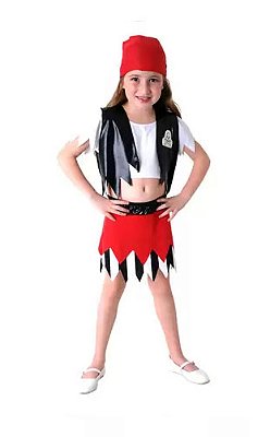 Fantasia Pirata Feminino Infantil Sete Mares Halloween - Tamanho P