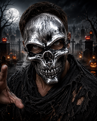 Máscara de Caveira Prata – Fantasia Halloween 🎃 Terror Clássico e Estiloso