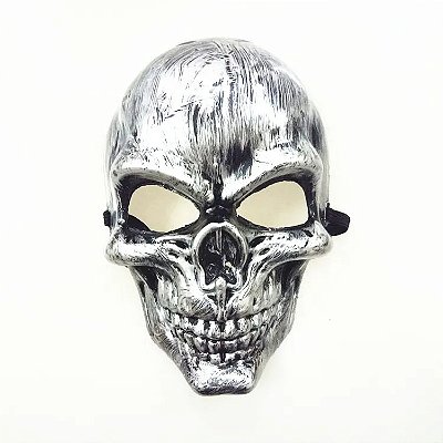 Máscara Caveira Metalizada Prata Halloween