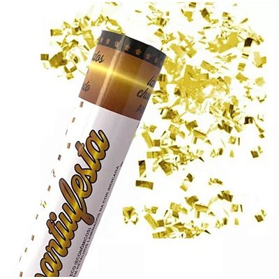 Lança Confetes de Papel Metalizado Dourado - 30cm