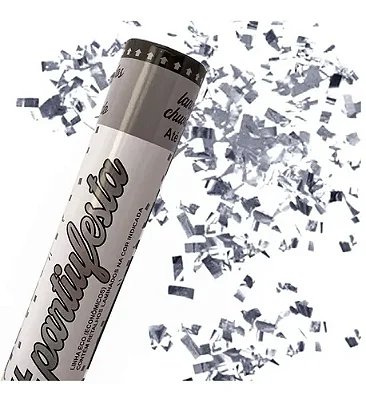 Lança Confetes de Papel Metalizado Prata - 30cm