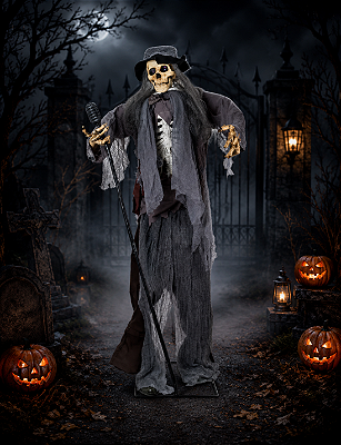Esqueleto Cantor com Som Luz e Movimento Halloween