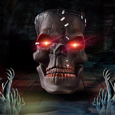 Crânio Preto com Olhos Vermelhos Led