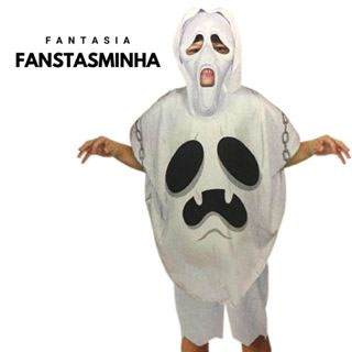 Fantasia Fanstasminha Menino + Máscara Pânico - Halloween