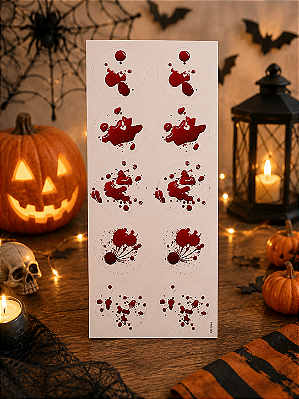 Adesivo Decorativo Redondo Halloween Sangue - 3 Cartelas Com 10 Adesivos Cada (30 Unidades)