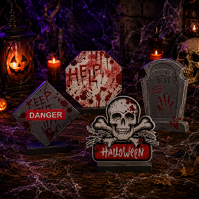 Decoração de Mesa "HELP" Halloween – Toque de Terror para Sua Festa! - 4 Unidades
