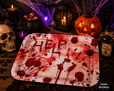 Bandeja Laminada Halloween Help 40x34cm – Decoração de Festa