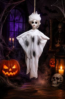 Enfeite de Halloween Boneca Fantasma Branco 50 cm - Modelo Variados