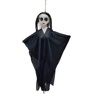 Enfeite de Halloween Boneca Fantasma - Cor Preto - 40 cm