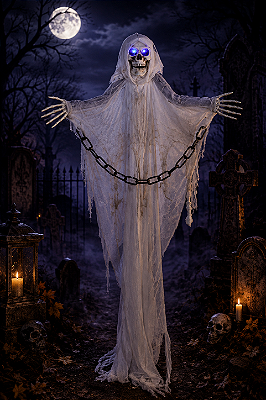 Fantasma com Corrente Halloween Luz 95cm