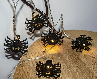 Cordão Varal Pisca Aranhas Assustadoras Halloween Com Led - 1,50 Metros