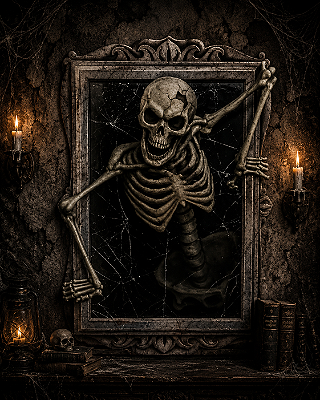 Painel Esqueleto Caveira Halloween 70x50cm – Decoração Realista