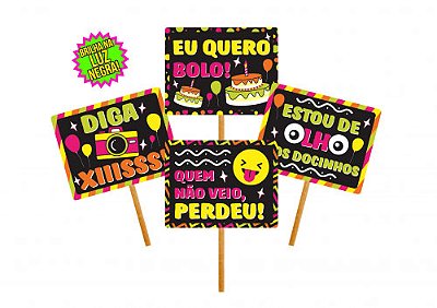 Plaquinhas Divertidas Neon Infantil 25x18cm - 10 unidades