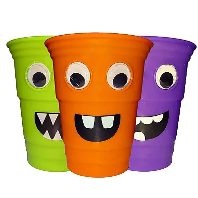 Copo Halloween Monstrinhos com Olhos – Cores Neon 🎃 Divertido e Decorativo - 1 Unidade