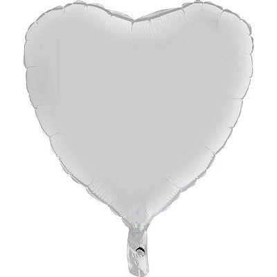 Balão Metalizado Coração Branco - 24 Polegadas (60cm) - Flutua Gás Hélio