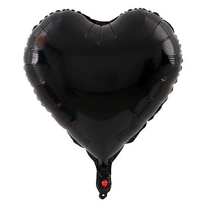 Balão Metalizado Coração Preto - 24 Polegadas (60cm) - Flutua Gás Hélio