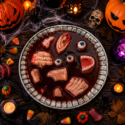 Enfeite Bandeja Decorativa de Halloween Prato com Orgãos Realista Horripilante - 35cm