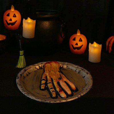 Enfeite Bandeja Decorativa de Halloween Mão Realista Horripilante - 30cm