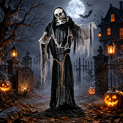 Enfeite Decorativo Halloween - Caveira Escuridão - 1,63m - Som, Luz e Movimento - 1 Unidade