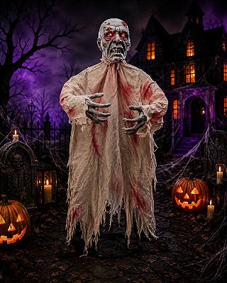 Zumbi Ensanguentado de Jardim com Estaca para Fixação - Sensor / Som / Luz e Movimento Halloween