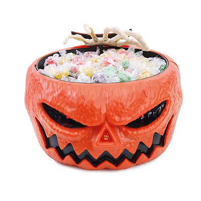 Petisqueira Porta Doces Abóbora Halloween com Sensor de Movimento - Movimento/Luz/Som - 27cm