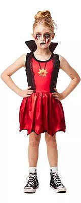 Fantasia Vampiro Drácula Infantil Luxo Halloween Festas Tamanho P -2 a 4  anos;Cor:Vermelho