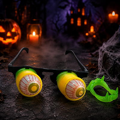 Óculos Olhos Saltantes com Dentadura de Vampiro – Acessório Divertido Halloween