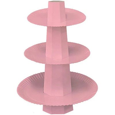 Baleiro de Papelão Laminado Rosa 3 andares - 35cm