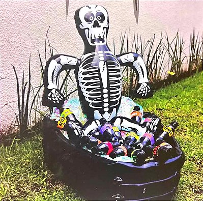 Cooler Inflável Caixão Esqueleto Decoração Halloween