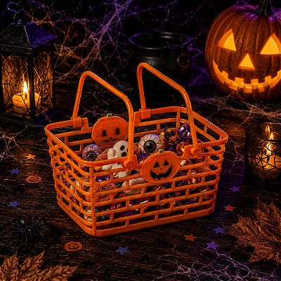 Cesta Retangular com Aplique de Abóbora – Halloween | Decoração ou Lembrancinha Temática