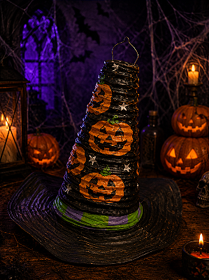 Enfeite Lanterna Decorativa Chapéu Halloween - 29x26cm