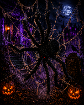 Teia com Aranha Gigante Halloween – Luz, Som e Movimento para um Sustão Perfeito! - 2,20m