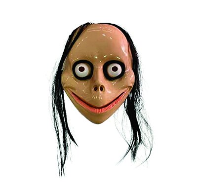 Máscara Do Terror Momo c/Cabelo Fantasia Assustadora Halloween