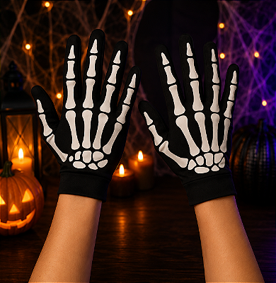 Luva Curta De Esqueleto Halloween - 20cm