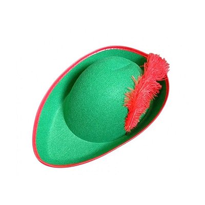 Chapéu Britânico Verde com Pluma Vermelha