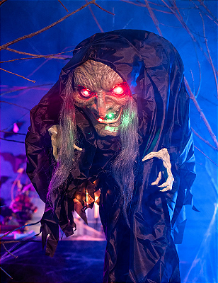 Bruxa Corcunda Halloween 160cm com Som Luz e Movimento