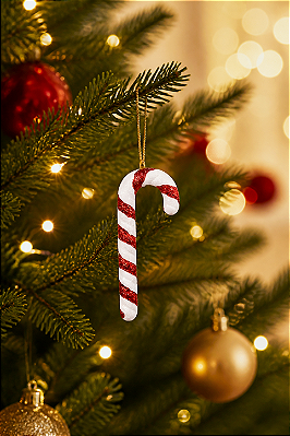 Enfeites de Natal Bengala de Pendurar Com Glitter 12cm - 1 Unidade