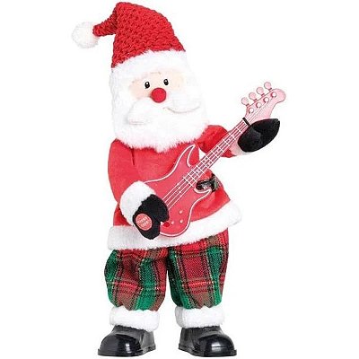 Boneco Papai Noel em Pé com Guitarra com Som e Movimento - 35cm