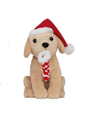 Cachorro de Pelucia com Gorro de Papai Noel 23cm