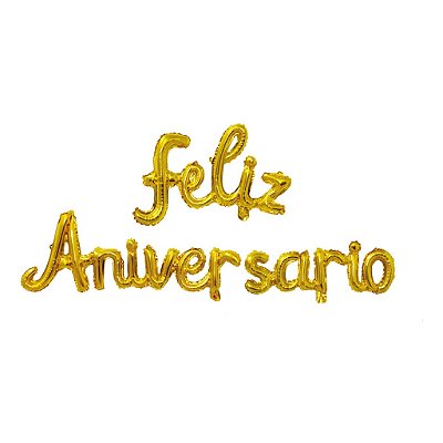 Kit Balôes Metalizados Feliz Aniversario Dourado 3 Pçs