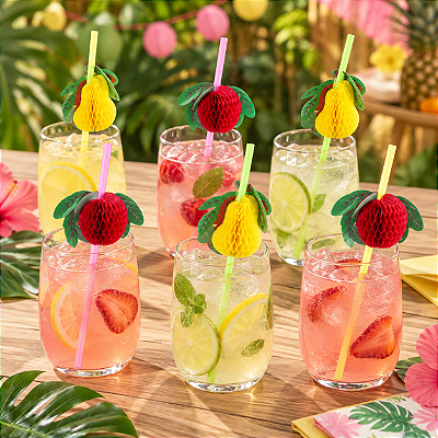 Canudo Frutas para Drink Decorado - 12 Unidades