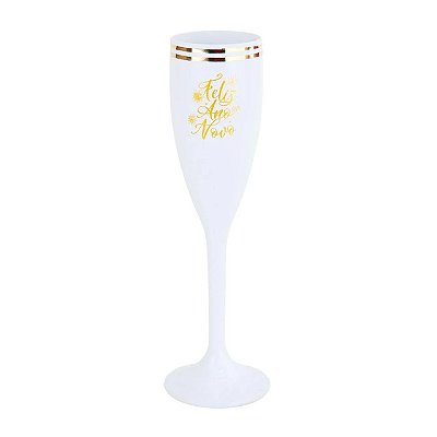 Taça de Plástico 180ml Champagne Feliz Ano Novo Branco