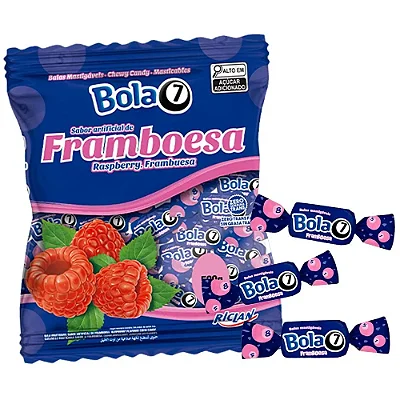 Pirulito Bola7 Framboesa Recheio Mastigável - 500 Gramas