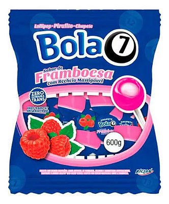 Pirulito Bola7 Framboesa Recheio Mastigável - 600 gramas c/50 Unidades