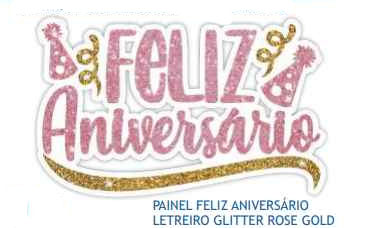 Faixa EVA Glitter Feliz Aniversário Rosa - 50x30cm - Piffer