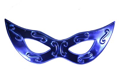 Máscara Grande Metalizada de Plástico Decoração de Paredes - Azul - 67x26cm