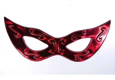 Máscara Grande Metalizada de Plástico Decoração de Paredes - Vermelho - 67x26cm